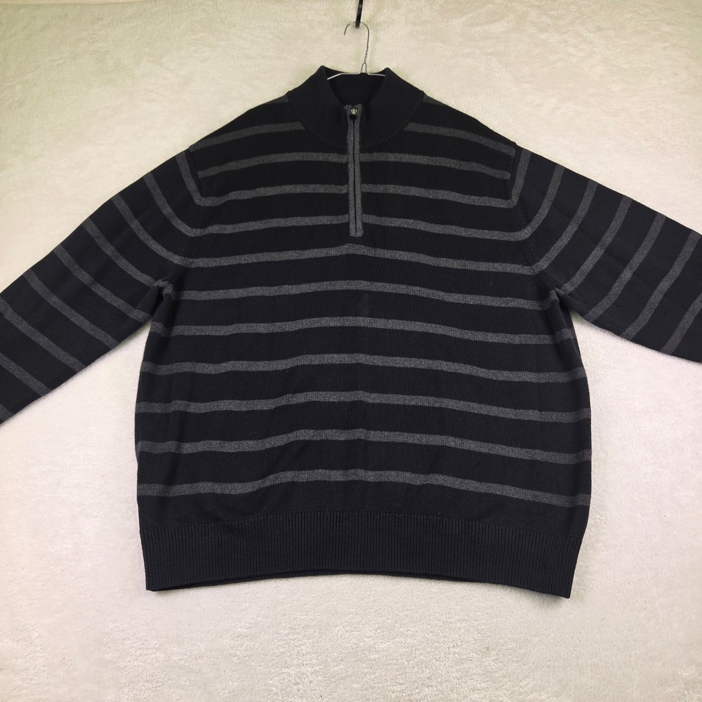Cremieux Classics Mens XXL Quarter Zip Striped Sweater Black Gray Mock Neck